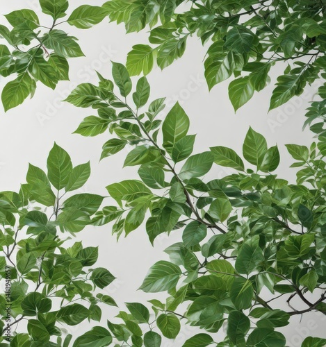 Vibrant green leaves, crisp detail, pure white background,  flora,  picture