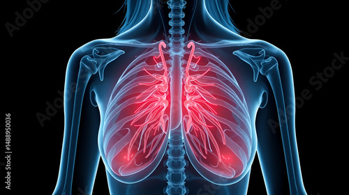 Woman with visible anatomic Breast structure in X-ray 3d render