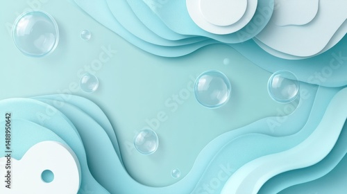 Abstract pastel blue layered design with bubbles
