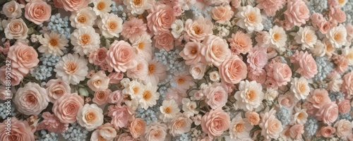 Soft pastel vintage floral wall  Artificial blooms, romantic style ,  delicate,  flowers,  arrangement