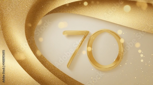 Elegant Golden Background with Shimmering Text of Number Seventy for Celebration or Anniversary Themes in a Modern Design Style