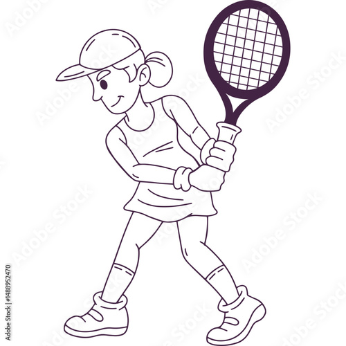 Flat Style Illustration of a Female Tennis Player in Action
