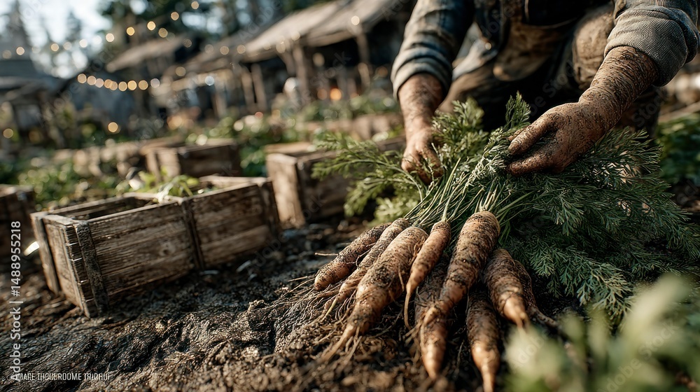 Freshly Harvested Carrots in a Rustic Garden Setting Gardening Scene with Organic Vegetables Freshly Harvested Carrots in a Rustic Garden Setting Gardening Scene with Organic Vegetables