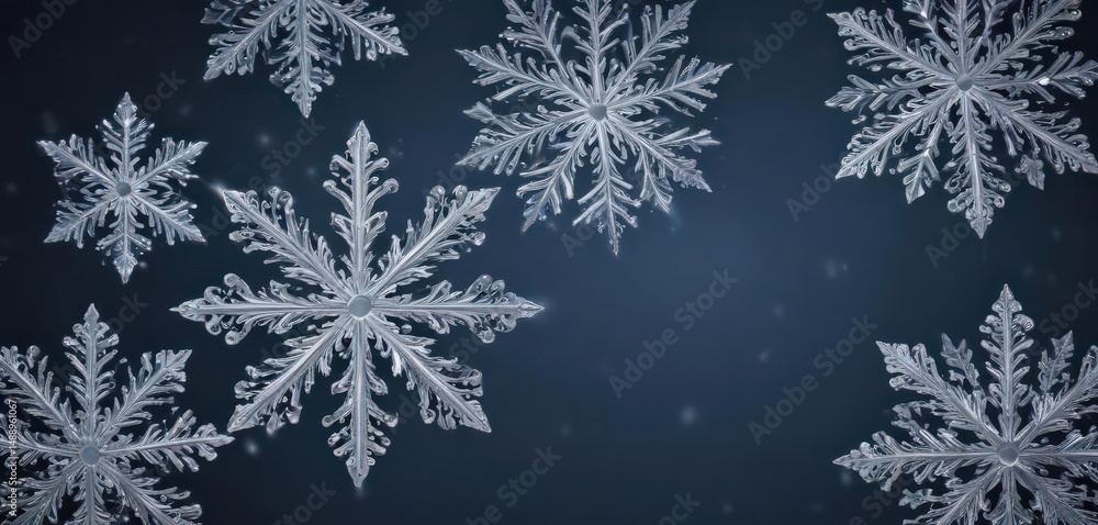 Intricate silver snowflakes on a blue background Ideal for festive designs , celebration, geometric, background Intricate silver snowflakes on a blue background Ideal for festive designs , celebration, geometric, background