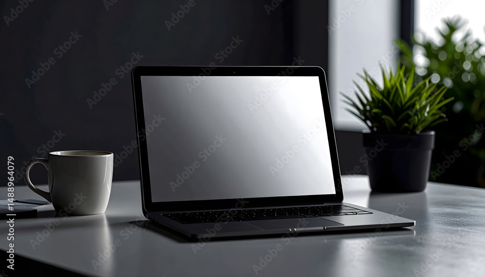 Fototapeta premium Minimal Workspace with Blank Tablet Screen