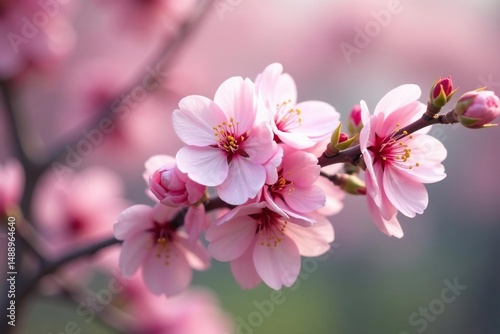 Delicate pink cherry blossoms, full bloom, soft petals , springtime, japanese, flowers