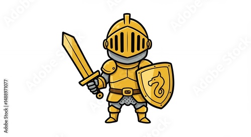 Cartoon warrior figure in gold armor