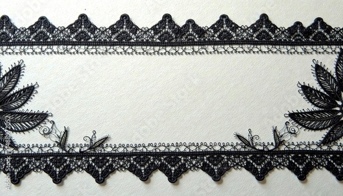 Geometric lace motif, sharp angles, black thread on cream, motif, pattern