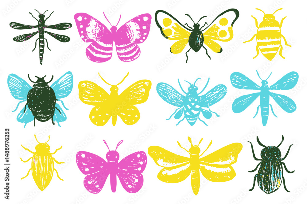 Cute Crayon Butterfly Bee Ladybug Bug Insect Vector Spring Summer Rainbow Garden Illustration Cute Crayon Butterfly Bee Ladybug Bug Insect Vector Spring Summer Rainbow Garden Illustration