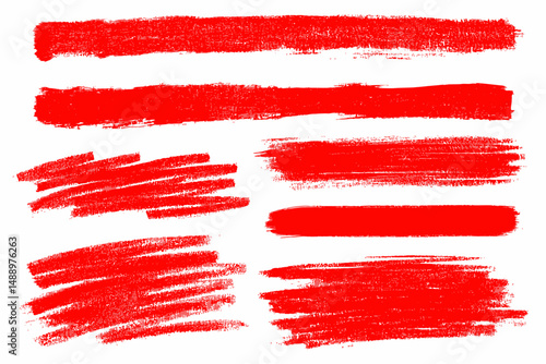 Red Brush Texture Underline and Highlight Vector Set with Marker and Crayon Stroke Elements