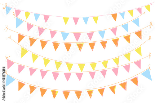Carnival Colored Garland Bunting Vector Festive Triangle Flags Rope Party Holiday Celebration Colorful Pennants Banner Flyer Design Elements