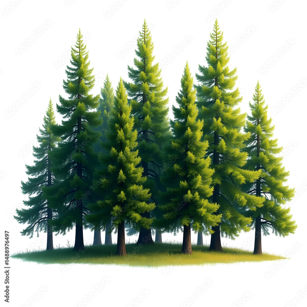 Fototapeta premium A Captivating Cluster of Cedar Trees, An Ode to Nature's Serenity and Tranquil Greenery in the Woods
