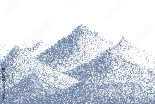 Dotwork Mountain Grain Pattern Vector Stippled Gradient Hills Noisy Blue Grunge Texture Landscape Terrain Pointillism Background