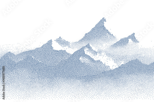 Dotwork Mountain Grain Pattern Vector Stippled Gradient Hills Noisy Blue Grunge Texture Landscape Terrain Pointillism Background