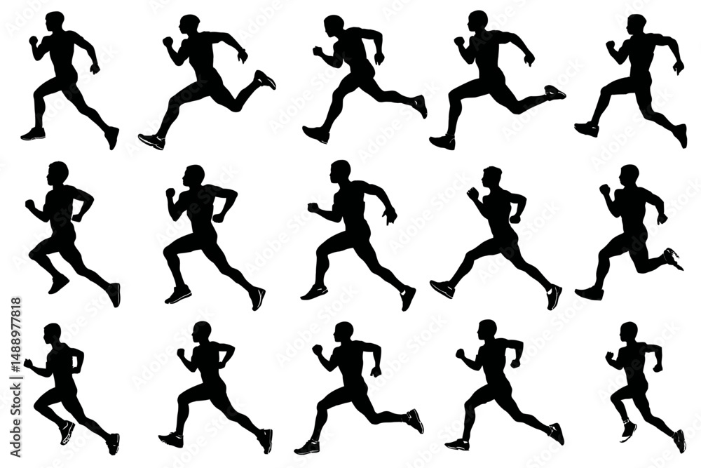 Dynamic Runner Silhouette Vector Set Various Poses Fitness Sport Marathon Exercise Athletic Design Dynamic Runner Silhouette Vector Set Various Poses Fitness Sport Marathon Exercise Athletic Design