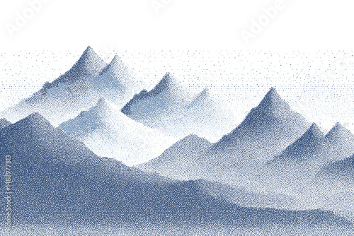 Dotwork Mountain Grain Pattern Vector Stippled Gradient Hills Noisy Blue Grunge Texture Landscape Terrain Pointillism Background
