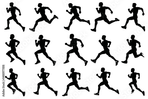 Wallpaper Mural Dynamic Runner Silhouette Vector Set Various Poses Fitness Sport Marathon Exercise Athletic Design Torontodigital.ca