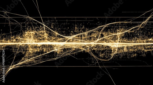 Abstract graphic design with glowing golden lines.