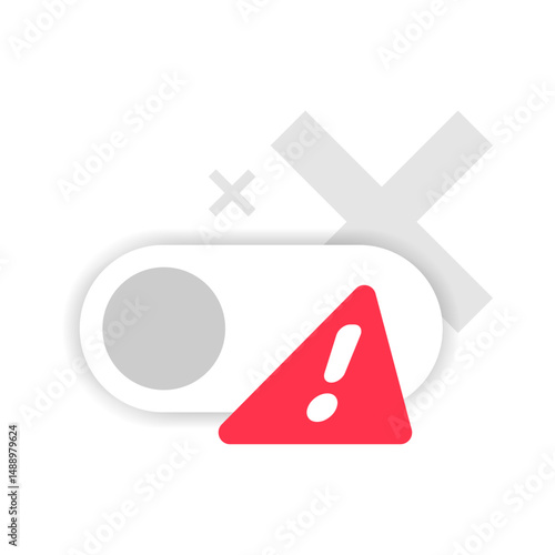 flat illustration of toggle switch, exclamation mark. permission or setting is not enabled or inactive. for mobile app UI, UX design, system alerts, warning messages, and interface notifications
