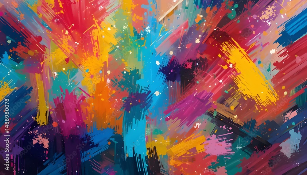 Naklejka premium Vibrant Abstract Background with Expressive Brushstrokes. Energetic Color Splash Texture in Artistic Style