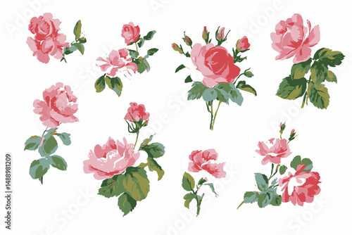 Wallpaper Mural Vintage Rustic Roses Vector Illustration Set � Hand-Drawn Watercolor Flower Collection for Wedding Designs Torontodigital.ca
