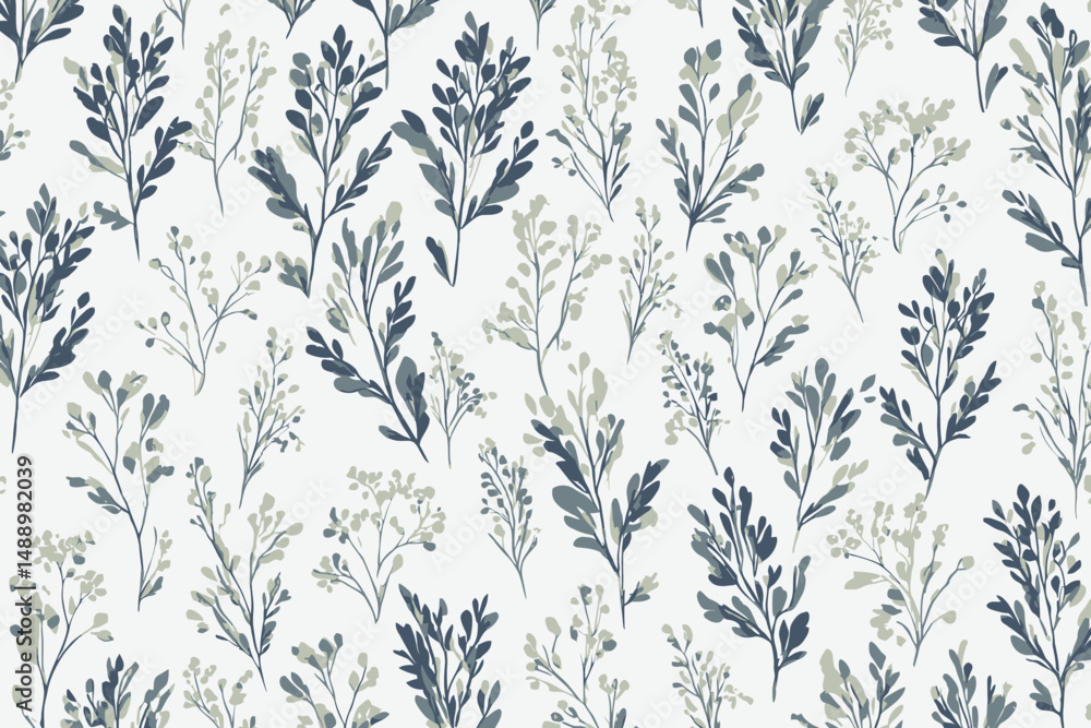 Seamless Modern Line Art Tree Branches and Leaves Pattern � Delicate Small Watercolor Leaves Vector Design Seamless Modern Line Art Tree Branches and Leaves Pattern � Delicate Small Watercolor Leaves Vector Design