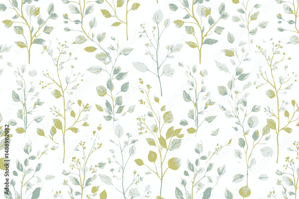 Modern Line Art Seamless Pattern with Tree Branches and Delicate Watercolor Leaves for Surface Design Modern Line Art Seamless Pattern with Tree Branches and Delicate Watercolor Leaves for Surface Design
