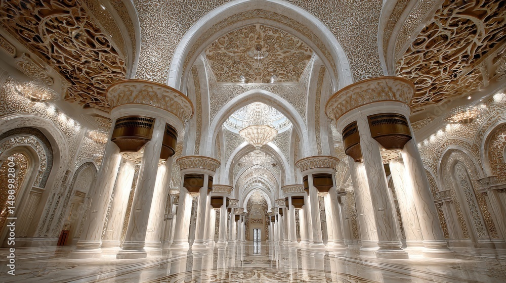 Fototapeta premium A stunning image of serene Mosque Interior: A Timeless Architectural Masterpiece.