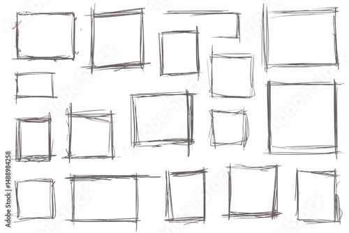 Set of Handdrawn Doodle Highlight Rectangles Vector Pencil Pen Sketch Squares Marks Brush Shapes for Message Notes