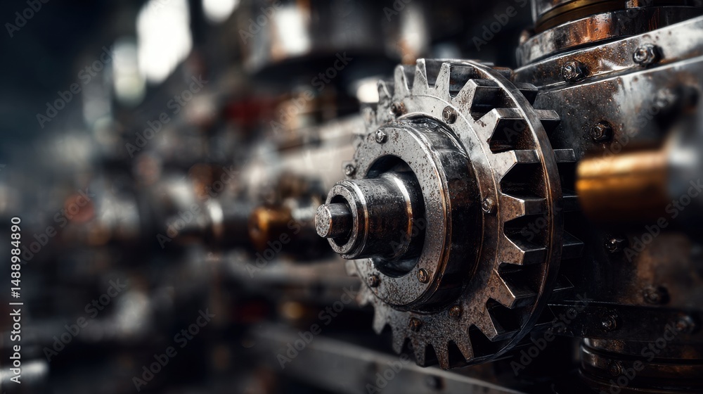 A stunning image of intricate Industrial Machinery Detail: A Close-up View of a Powerful Manufacturing Machine. A stunning image of intricate Industrial Machinery Detail: A Close-up View of a Powerful Manufacturing Machine.