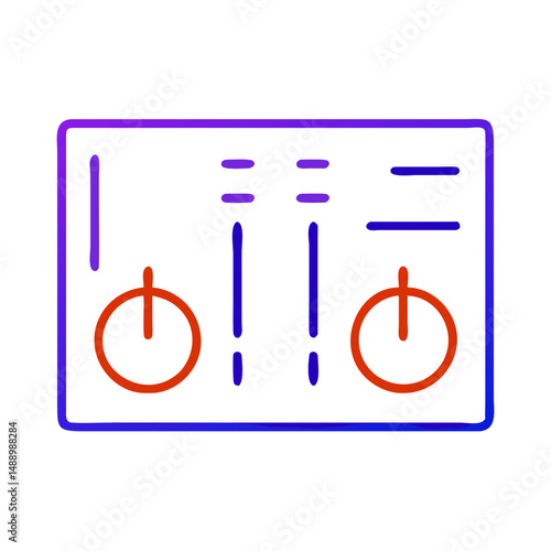 Control panel icon in metallurgy and production, outline design, blue and red colors, copy space