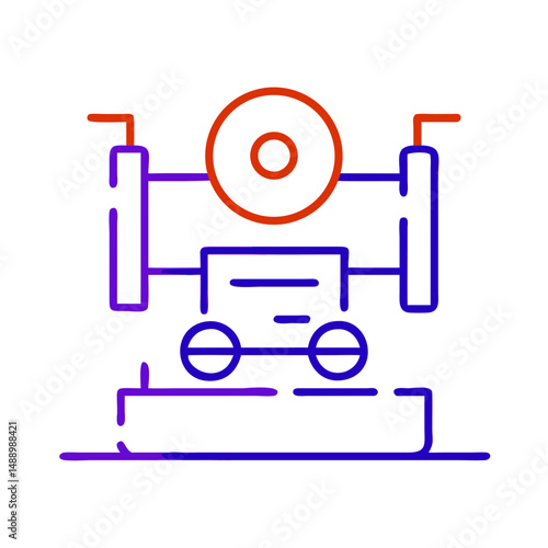 Rolling mill icon in metallurgy and production, outline design, blue and red colors, copy space