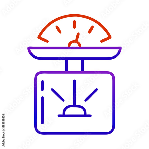 Scales icon in metallurgy and production, outline design, blue and red colors, copy space