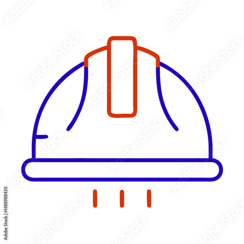 Safety helmet icon in metallurgy and production, outline design, blue and red colors, copy space