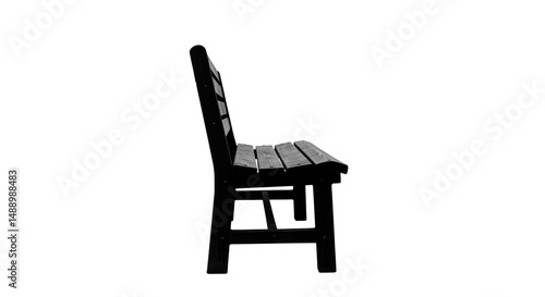 Dark Wood Bench Silhouette Simple Outdoor Seating Garden Furniture Park Bench Isolated on White