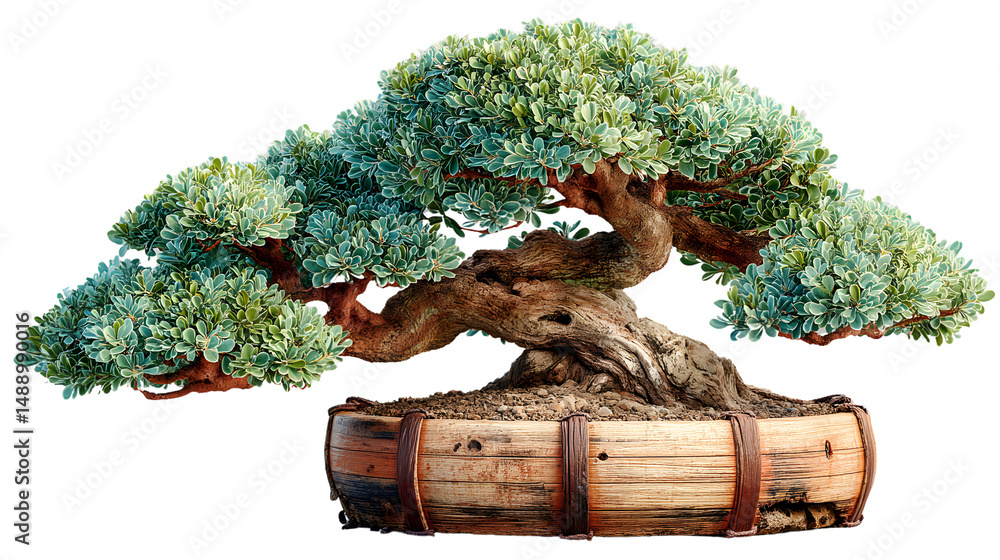 Fototapeta premium Bonsai Tree Miniature Tree Green Foliage Aged Wood Asian Plant Tranquil Nature Decorative