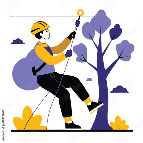 Concept Illustration of Adventurous Tree Climbing with Safety Gear