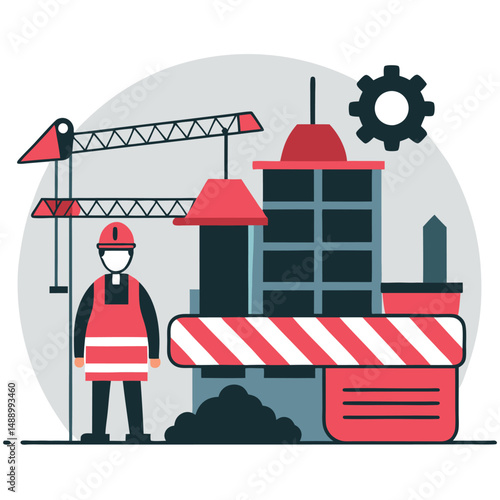 Concept Illustration of an Under Construction Site with Tools and Materials