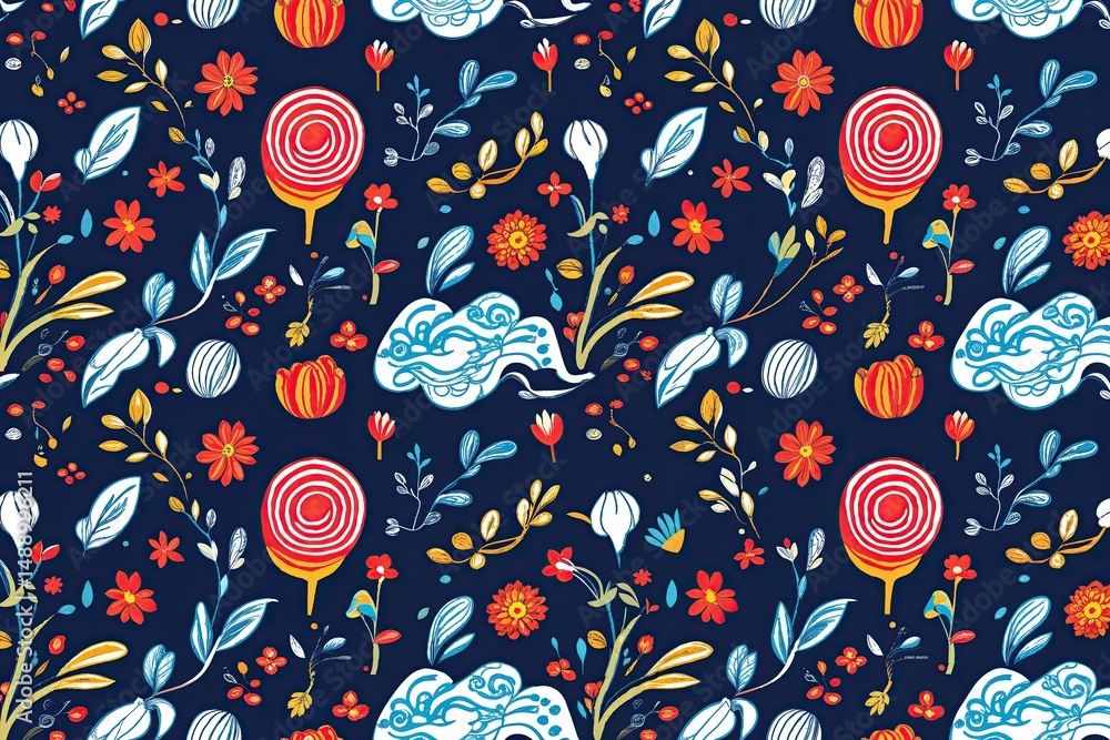 Naklejka premium Elegant Line Art Doodle Seamless Pattern for Fabric Design and Decoration
