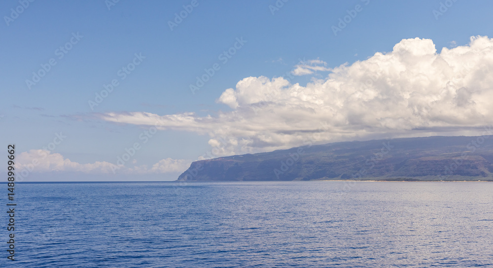 Fototapeta premium Coastal Landscape With Blue Ocean and Kauai Island Under a Clear Sky