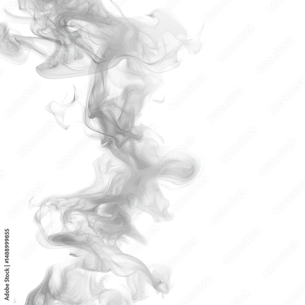 Fototapeta premium Whimsical white smoke texture gracefully swirling on a bright Transparent background creating an ethereal atmosphere, white smoke texture on White background