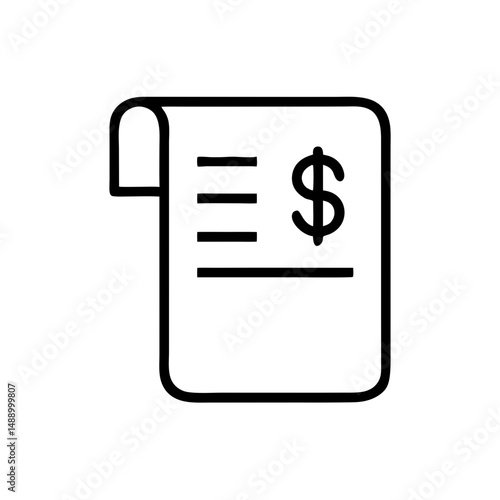 Simple outline of a bill with dollar symbol on paper document, icon, vector  