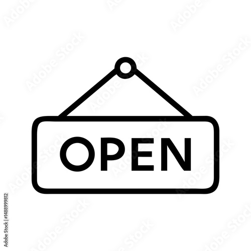 Open sign hanging on door to indicate business hours, icon, vector  