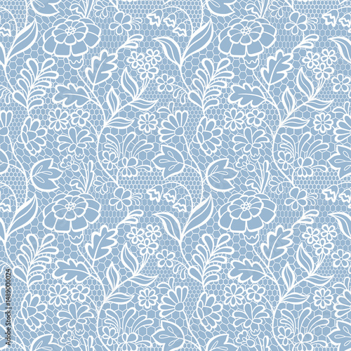 Seamless White Vintage Lace Pattern with Floral Motifs