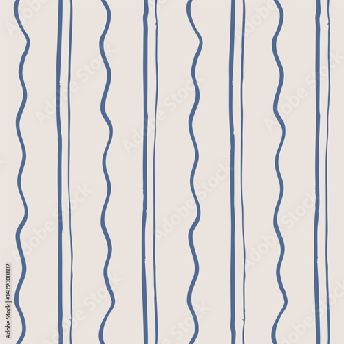 Hand drawn wavy striped seamless pattern. Background with blue stripes. One color sketch. Repeating wallpaper. Graphic textures for decoration.