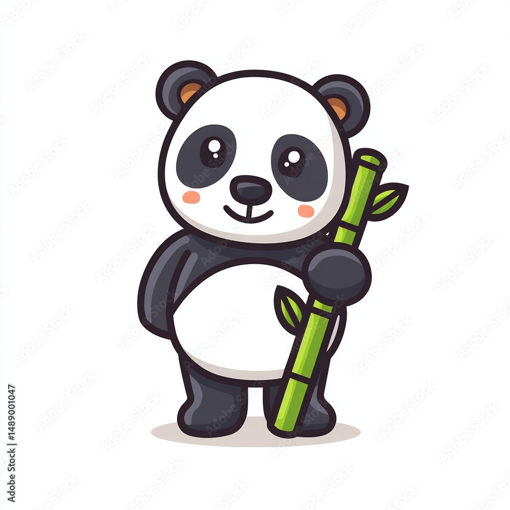 Fototapeta premium Cute Panda Holding Bamboo