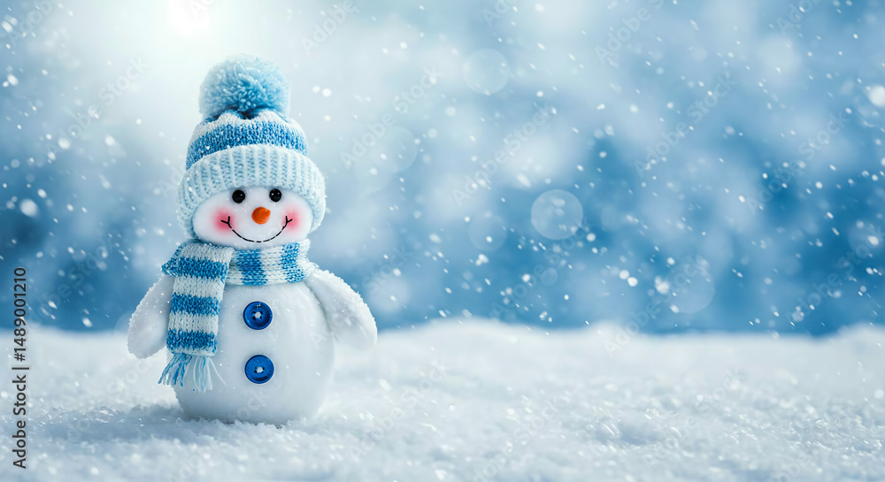 Fototapeta premium Snowman Winter Holiday Snow Christmas Cute Festive Background Scenery