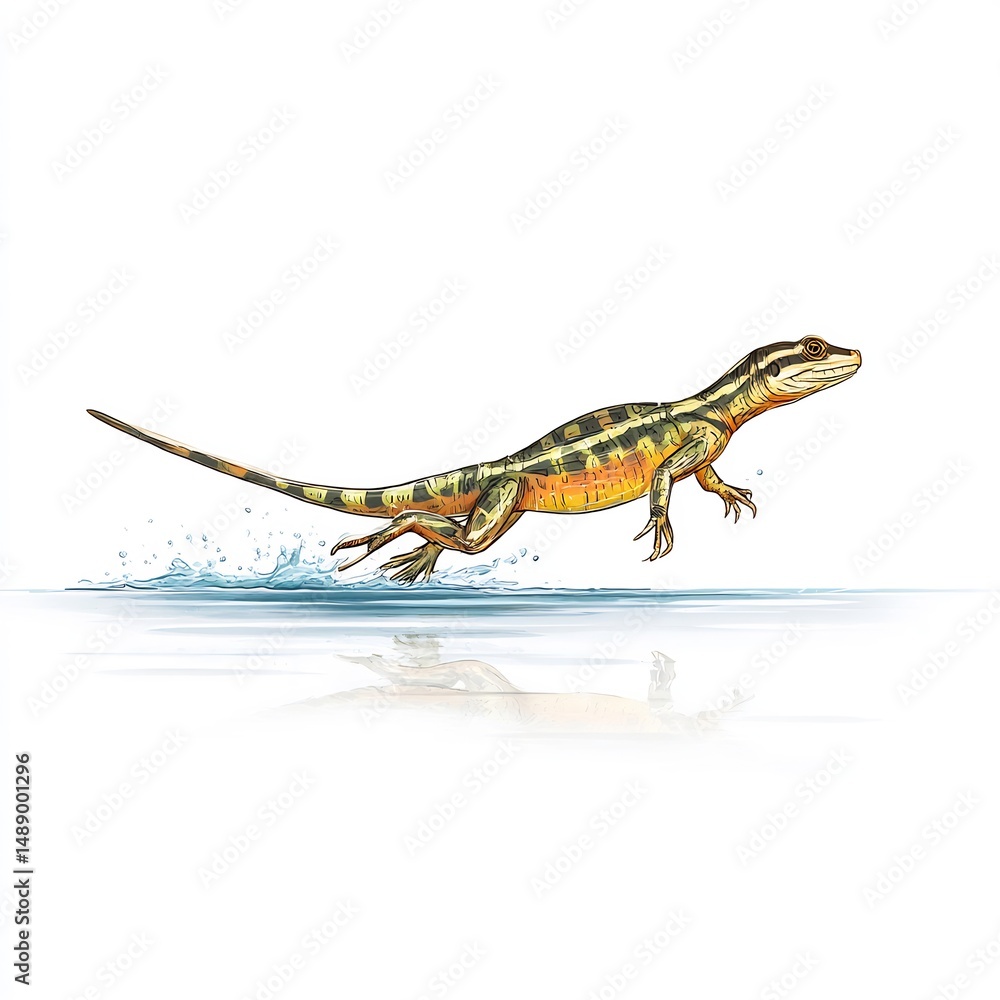 Fototapeta premium Basilisk lizard running on water