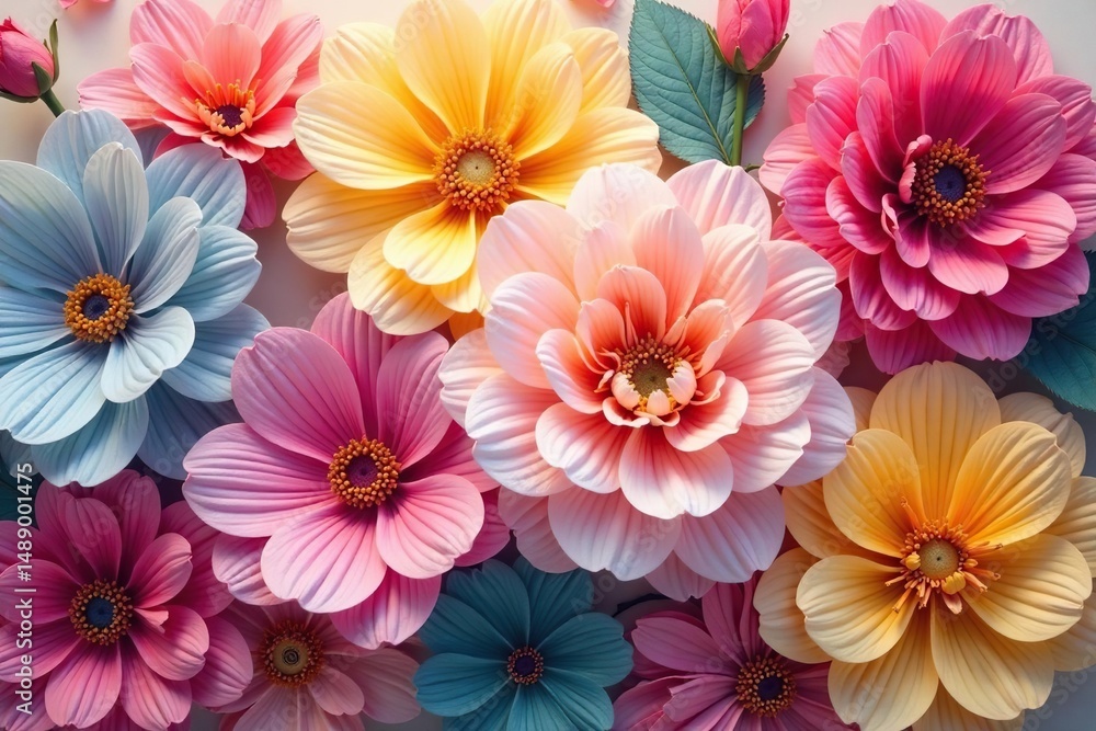 Overlapping blooms create a continuous floral tapestry , continuous, wallpaper, leaves Overlapping blooms create a continuous floral tapestry , continuous, wallpaper, leaves