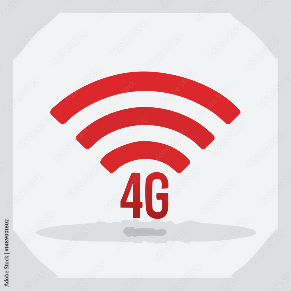 Red 4G Wifi Signal Icon on White Background Red 4G Wifi Signal Icon on White Background